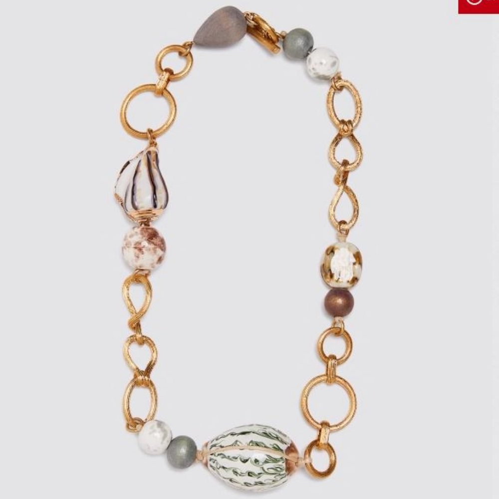 Zara Wood Ceramic Shell Necklace NWOT
